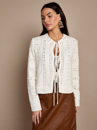 Rachel Cream Crochet Knit Cardigan