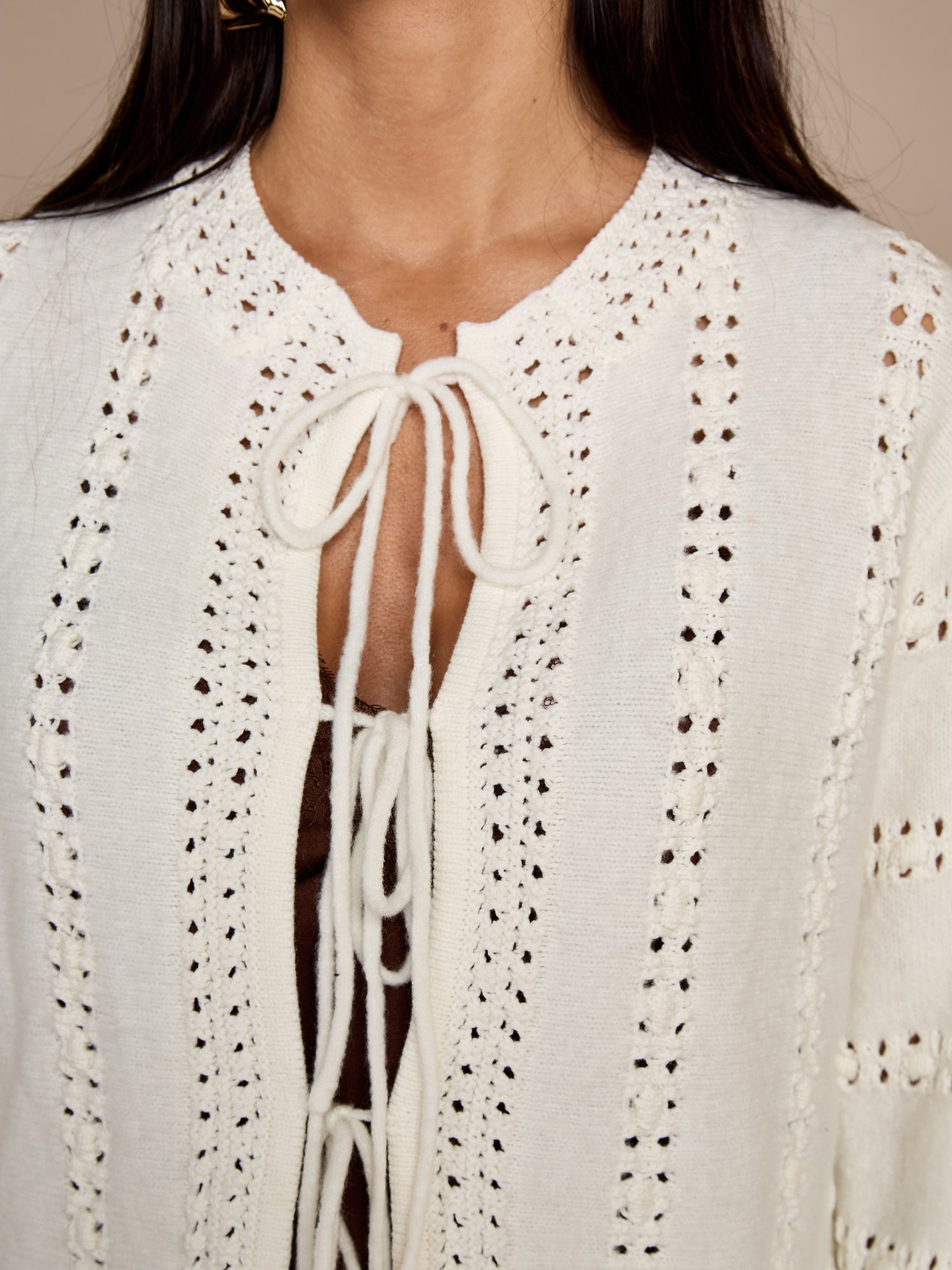 Rachel Cream Crochet Knit Cardigan