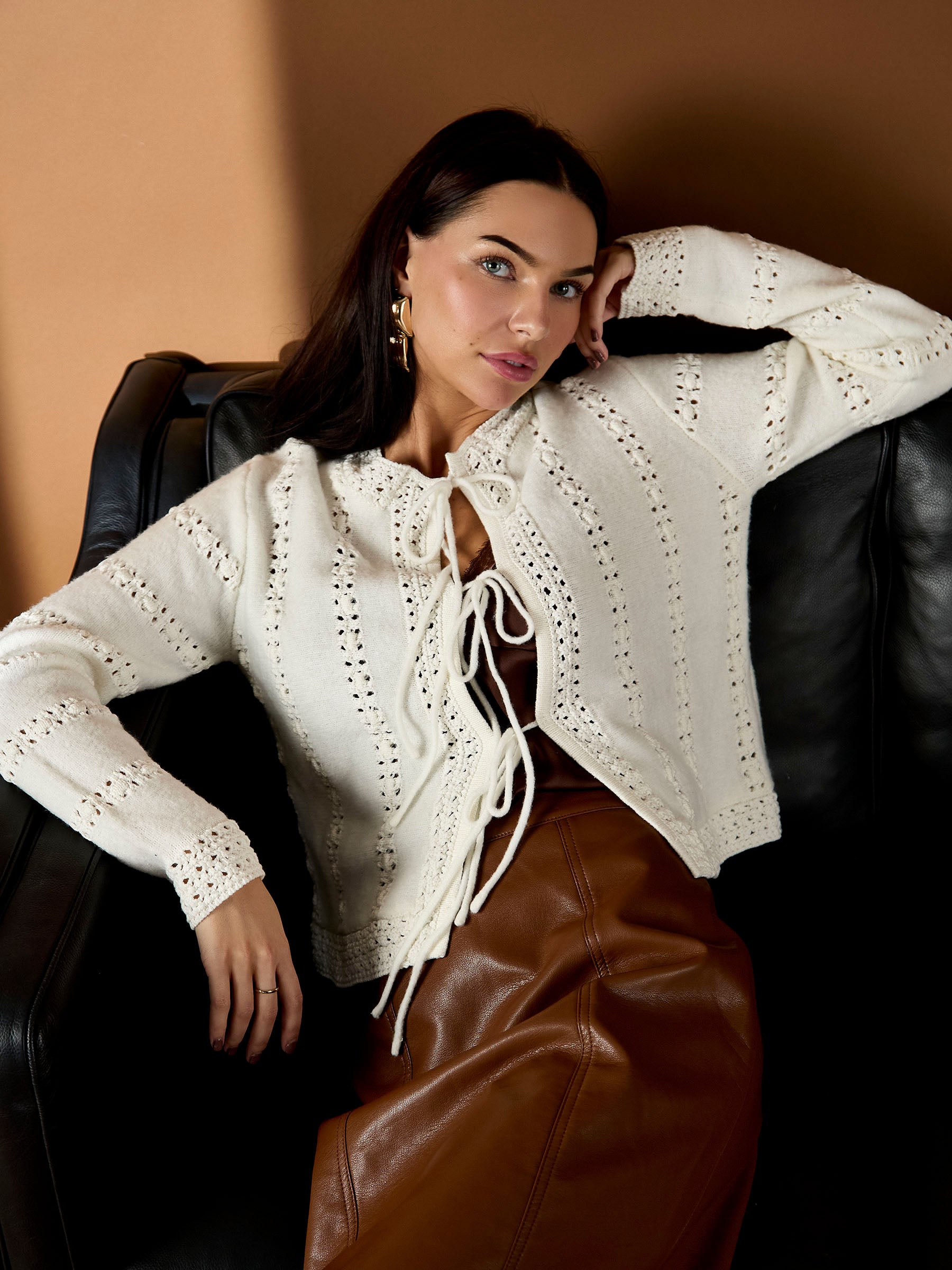 Rachel Cream Crochet Knit Cardigan