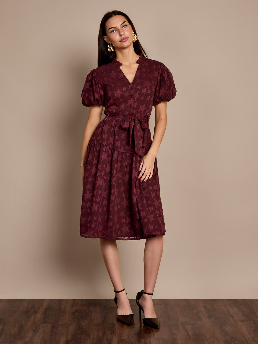 GWD Gerri Jacquard Burgundy Midi Dress