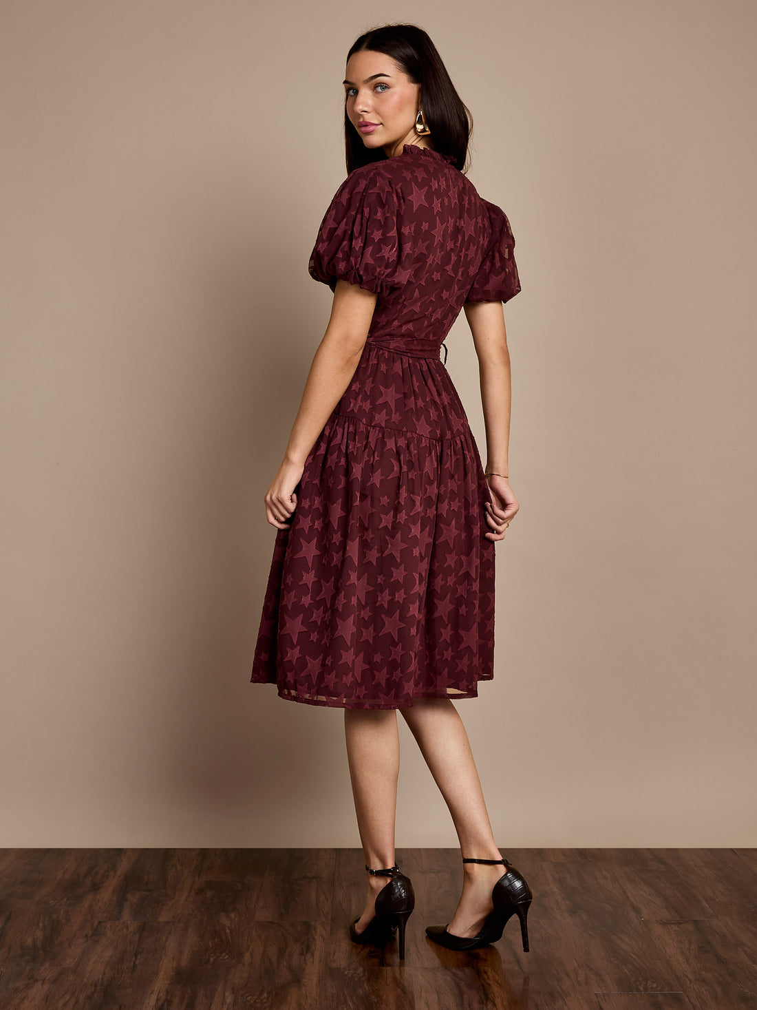 GWD Gerri Jacquard Burgundy Midi Dress
