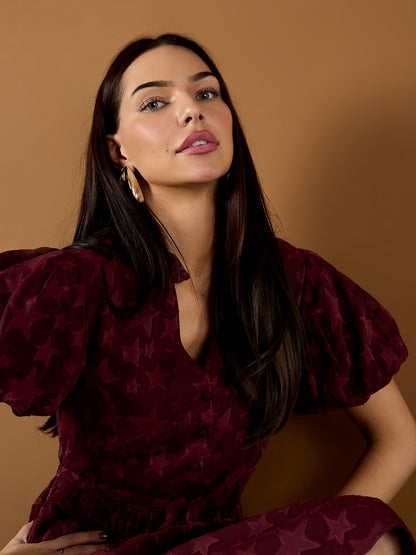 GWD Gerri Jacquard Burgundy Midi Dress