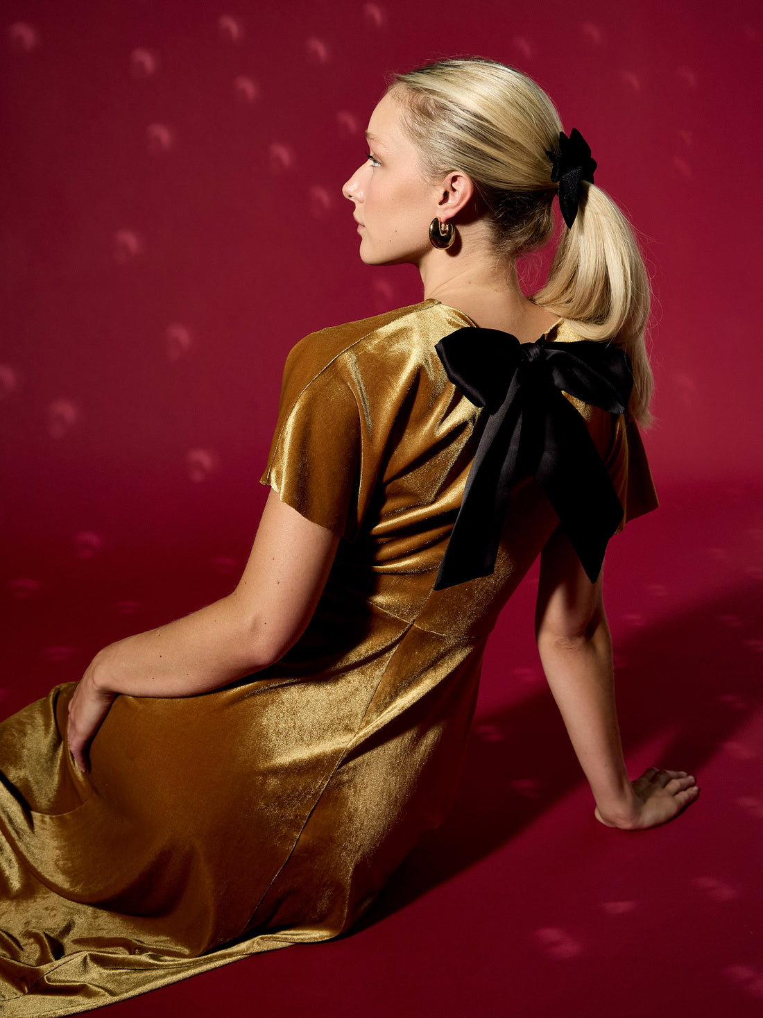 GWD Hallie Gold Short Sleeve Velvet Maxi Dress