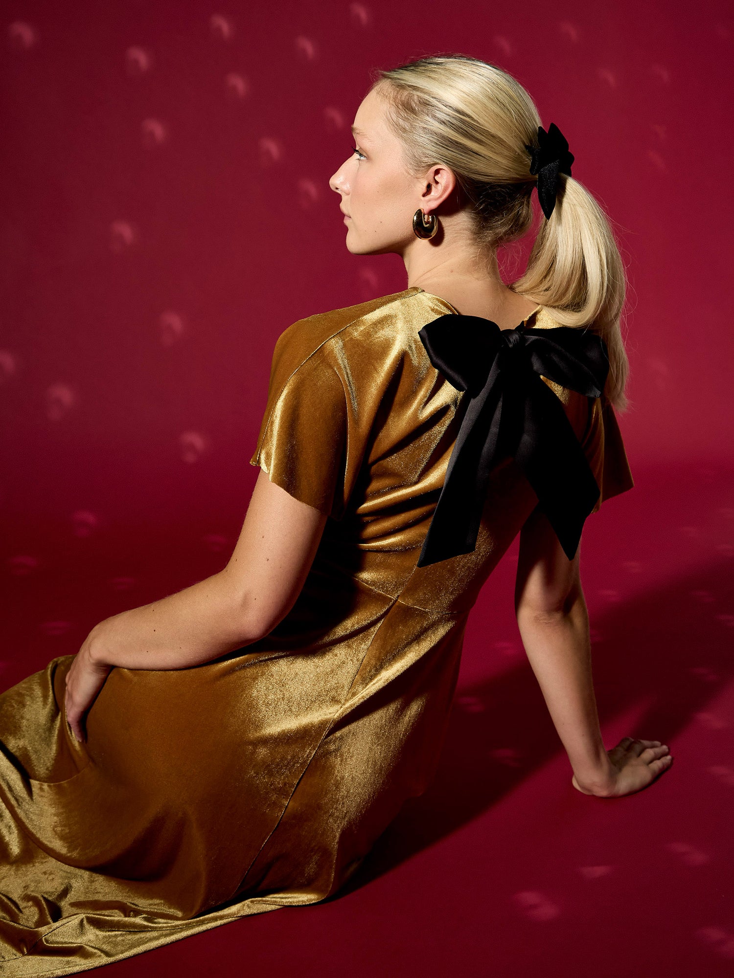 GWD Hallie Gold Short Sleeve Velvet Maxi Dress