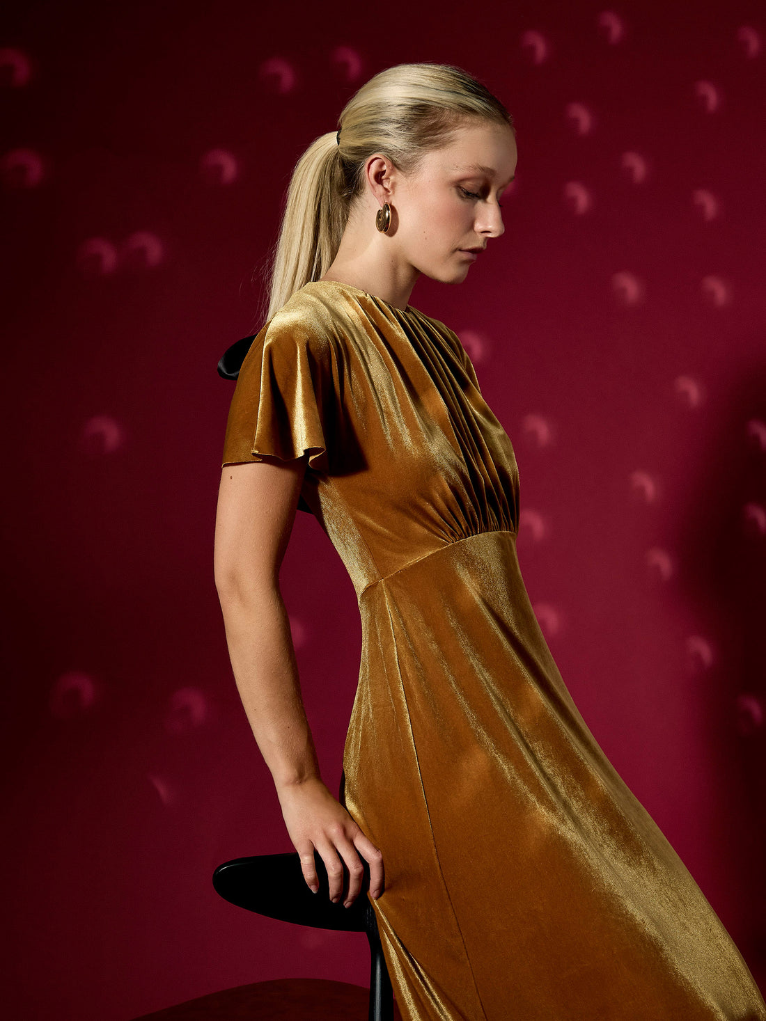 GWD Hallie Gold Short Sleeve Velvet Maxi Dress