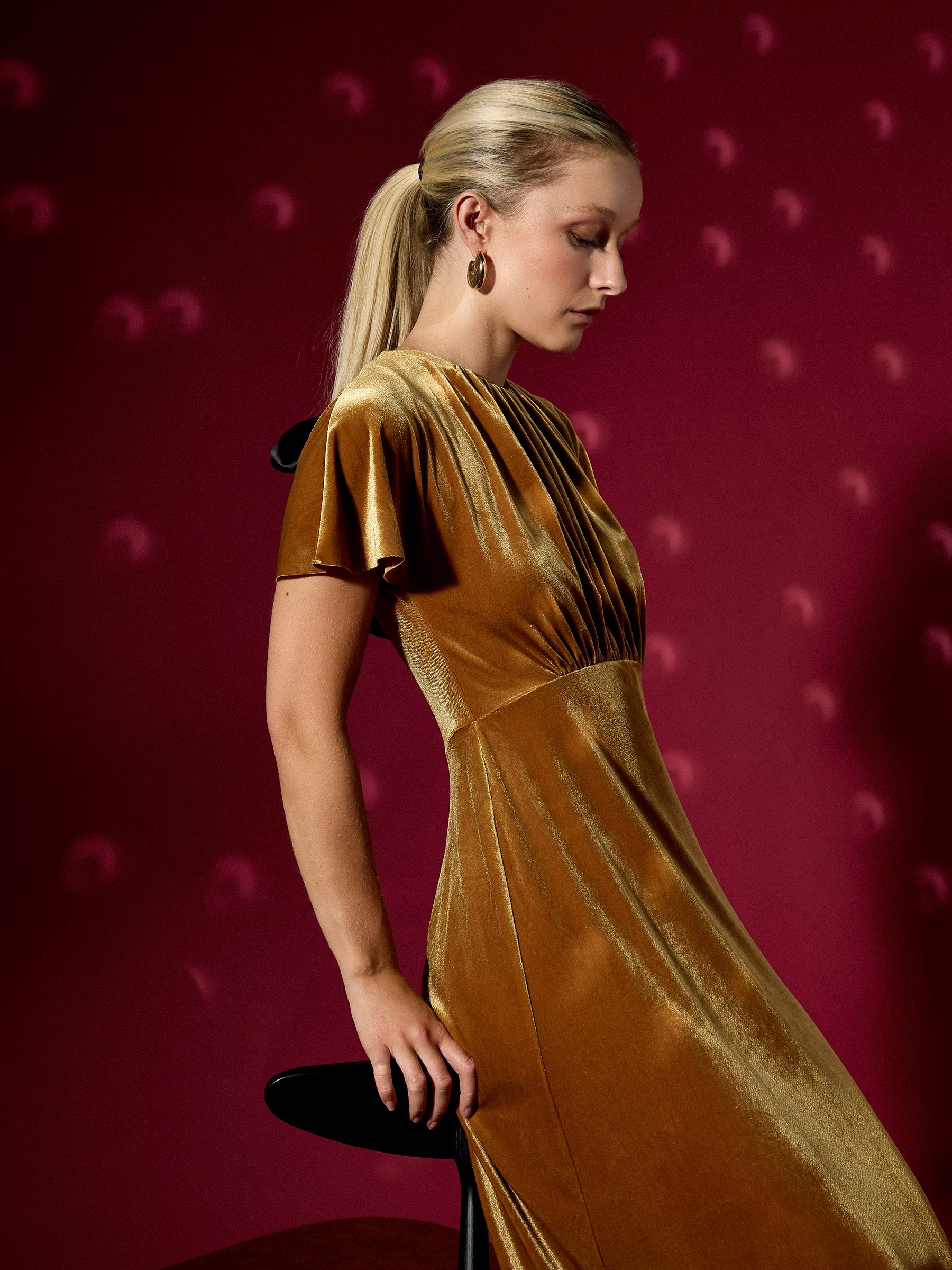 GWD Hallie Gold Short Sleeve Velvet Maxi Dress