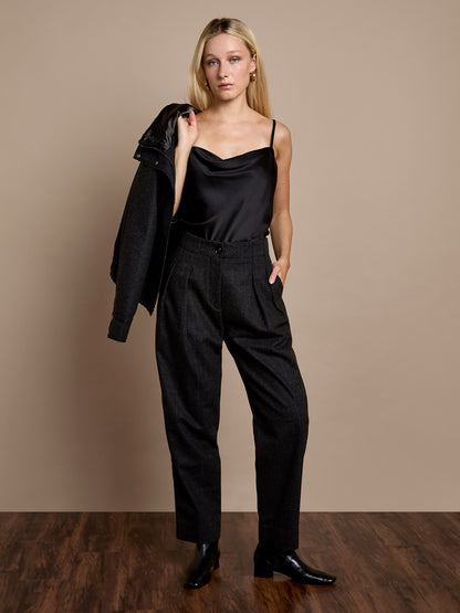 Hannah Pleat-Front Grey Checked Trouser