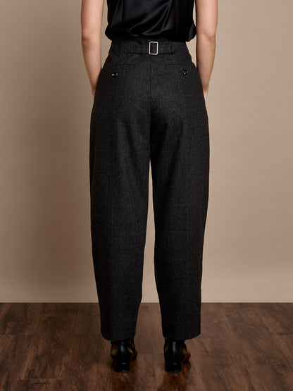 Hannah Pleat-Front Grey Checked Trouser