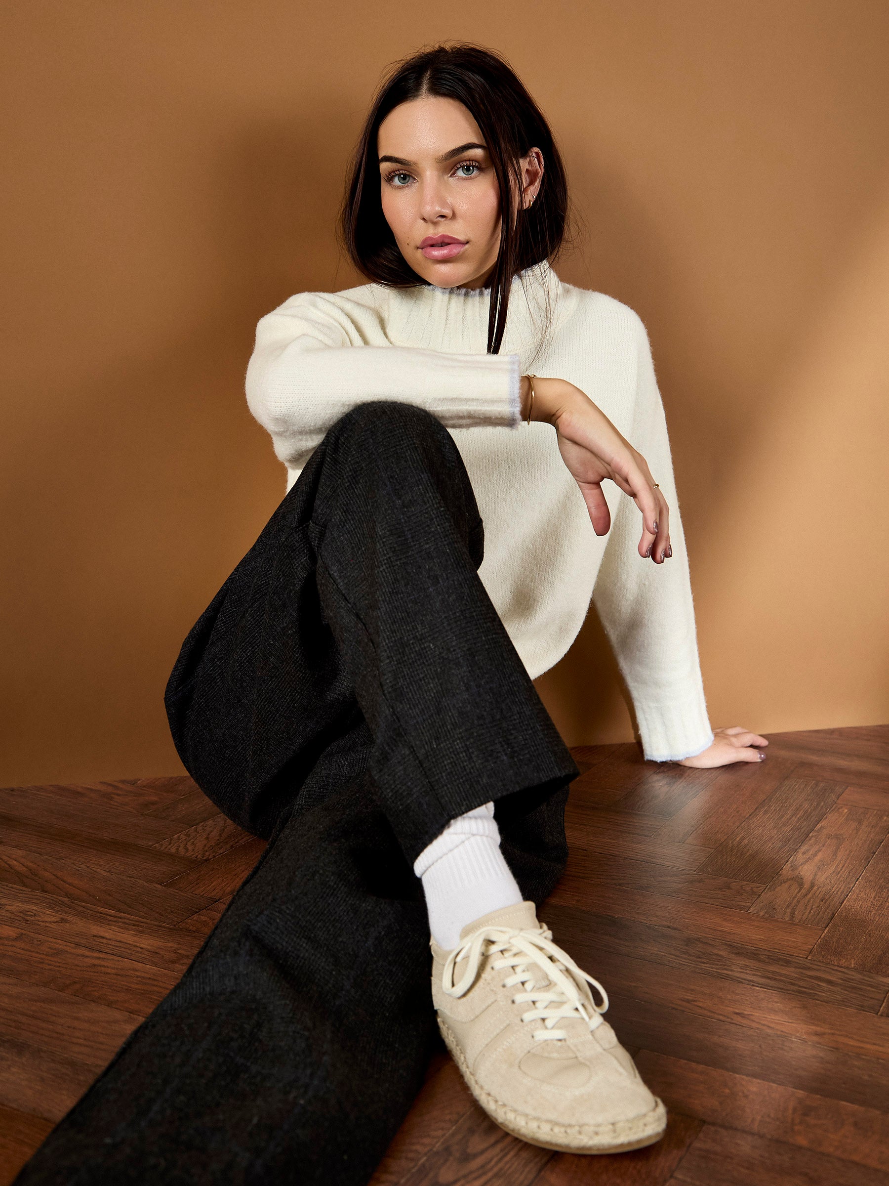 Hannah Pleat-Front Grey Checked Trouser