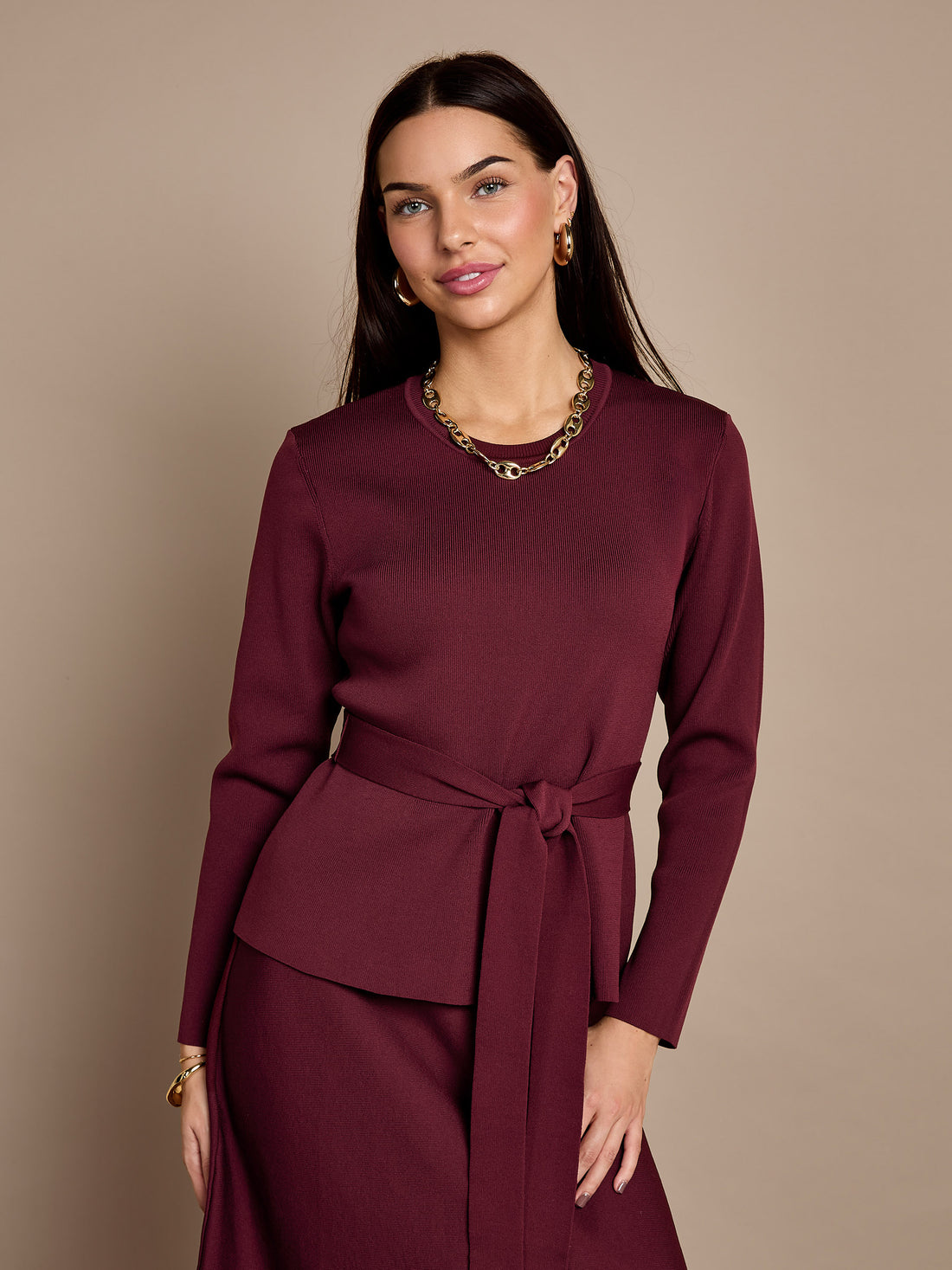 Iris Knitted Tie waist Top in Burgundy