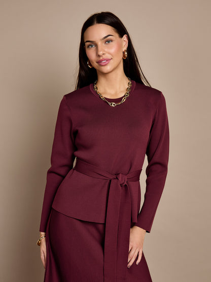 Iris Knitted Tie waist Top in Burgundy