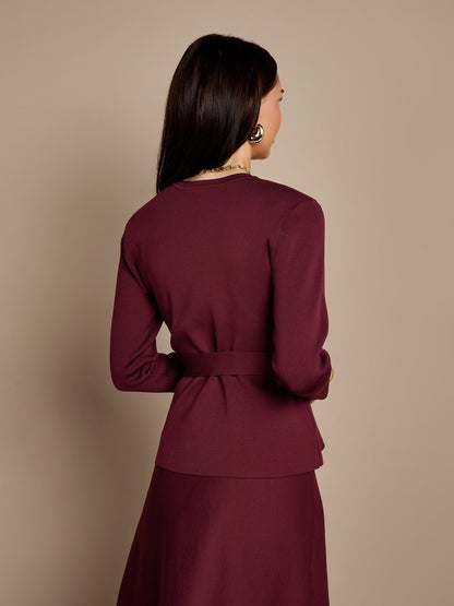 Iris Knitted Tie waist Top in Burgundy