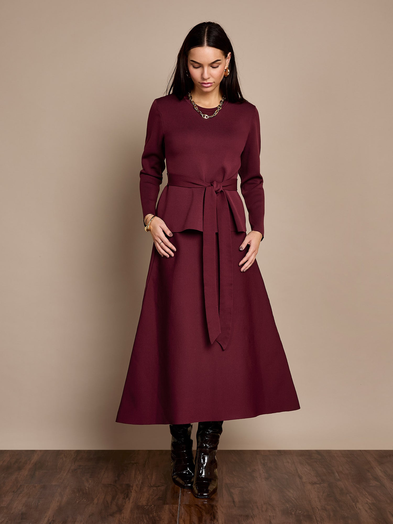 Iris Knitted Tie waist Top in Burgundy