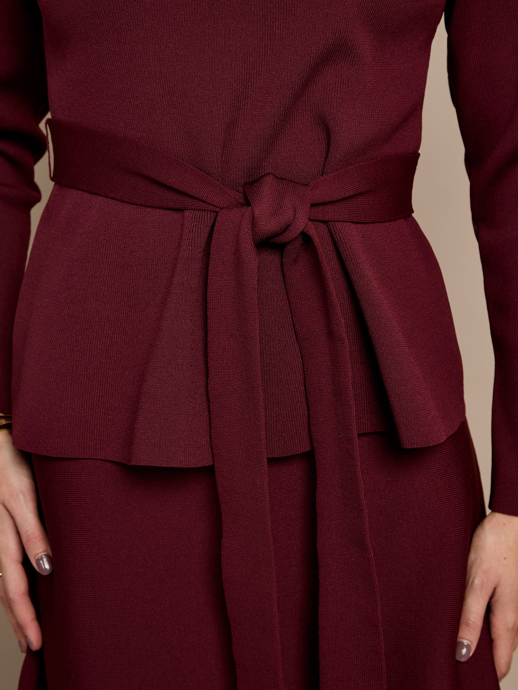 Iris Knitted Tie waist Top in Burgundy