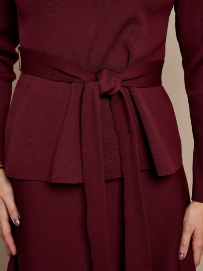 Iris Knitted Tie waist Top in Burgundy