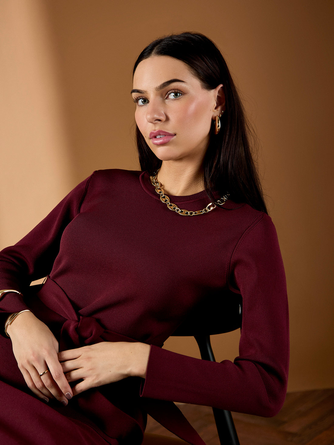 Iris Knitted Tie waist Top in Burgundy