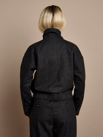 Lewlyn Grey Checked Bomber Jacket