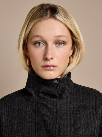 Lewlyn Grey Checked Bomber Jacket