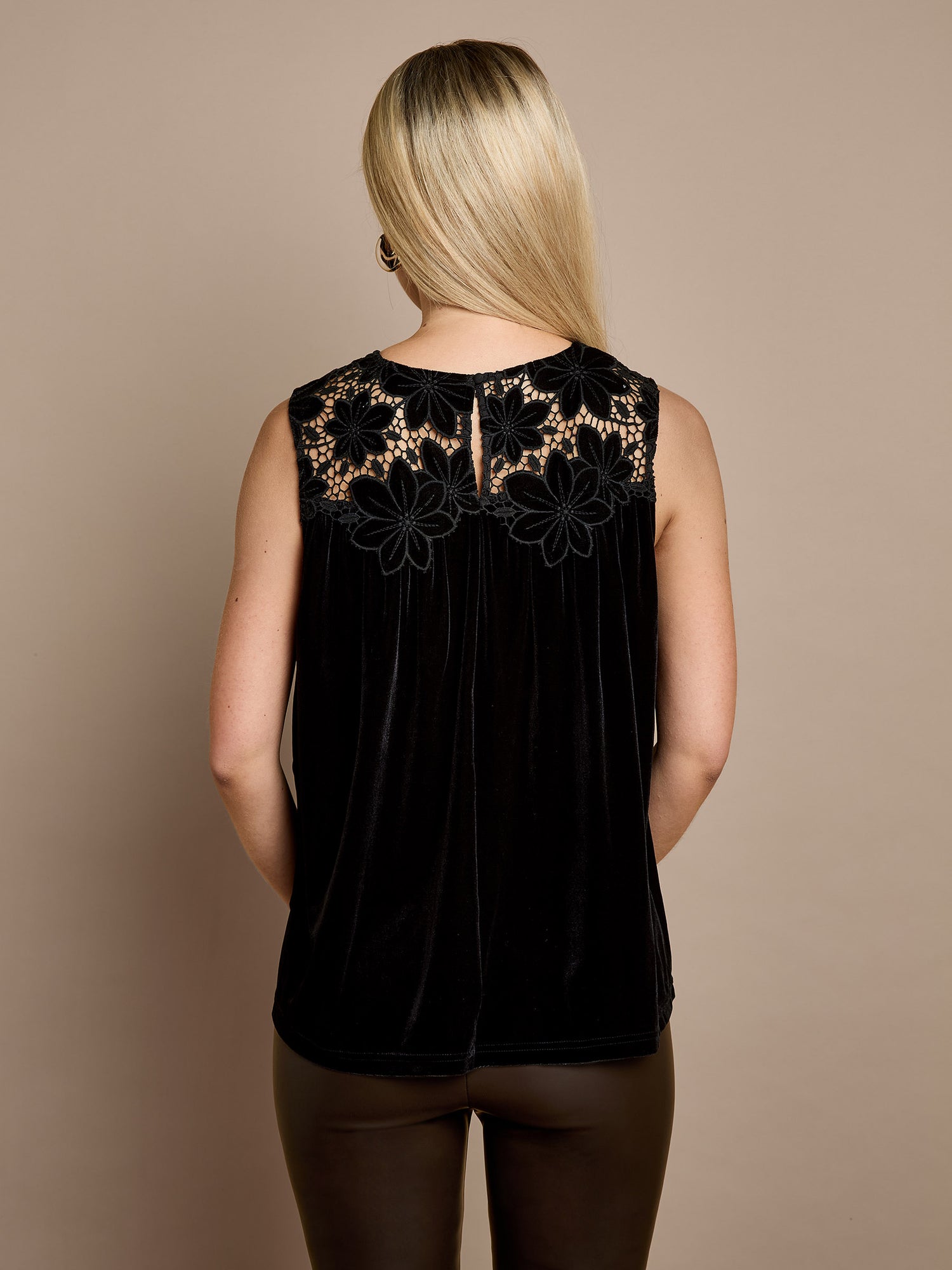 Lucie embroidered Velvet Top – Black