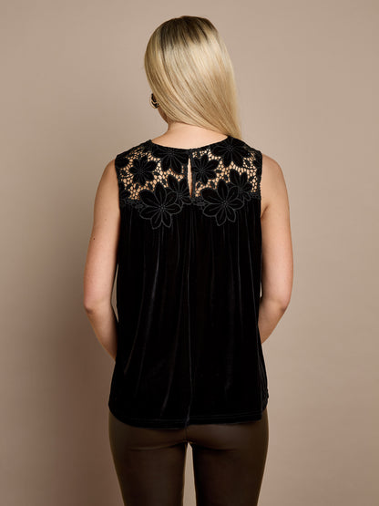 Lucie embroidered Velvet Top – Black
