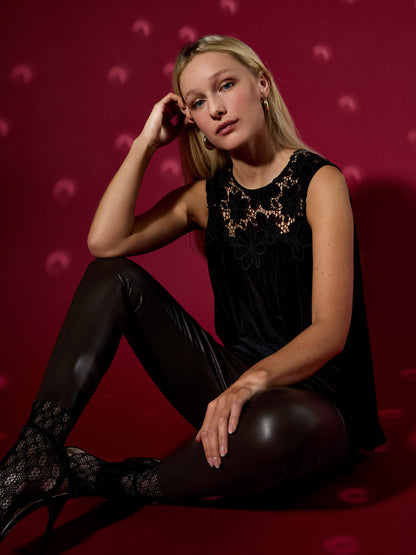 Lucie embroidered Velvet Top – Black