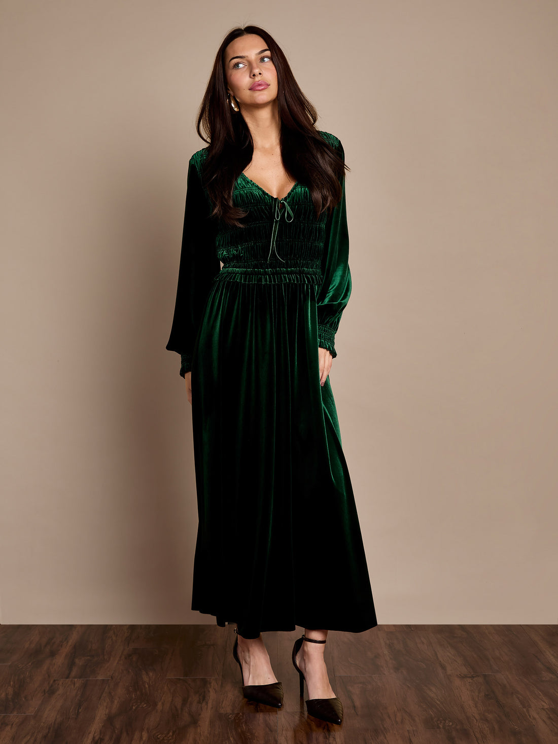 Emerald Green Velvet Lydia Maxi Dress