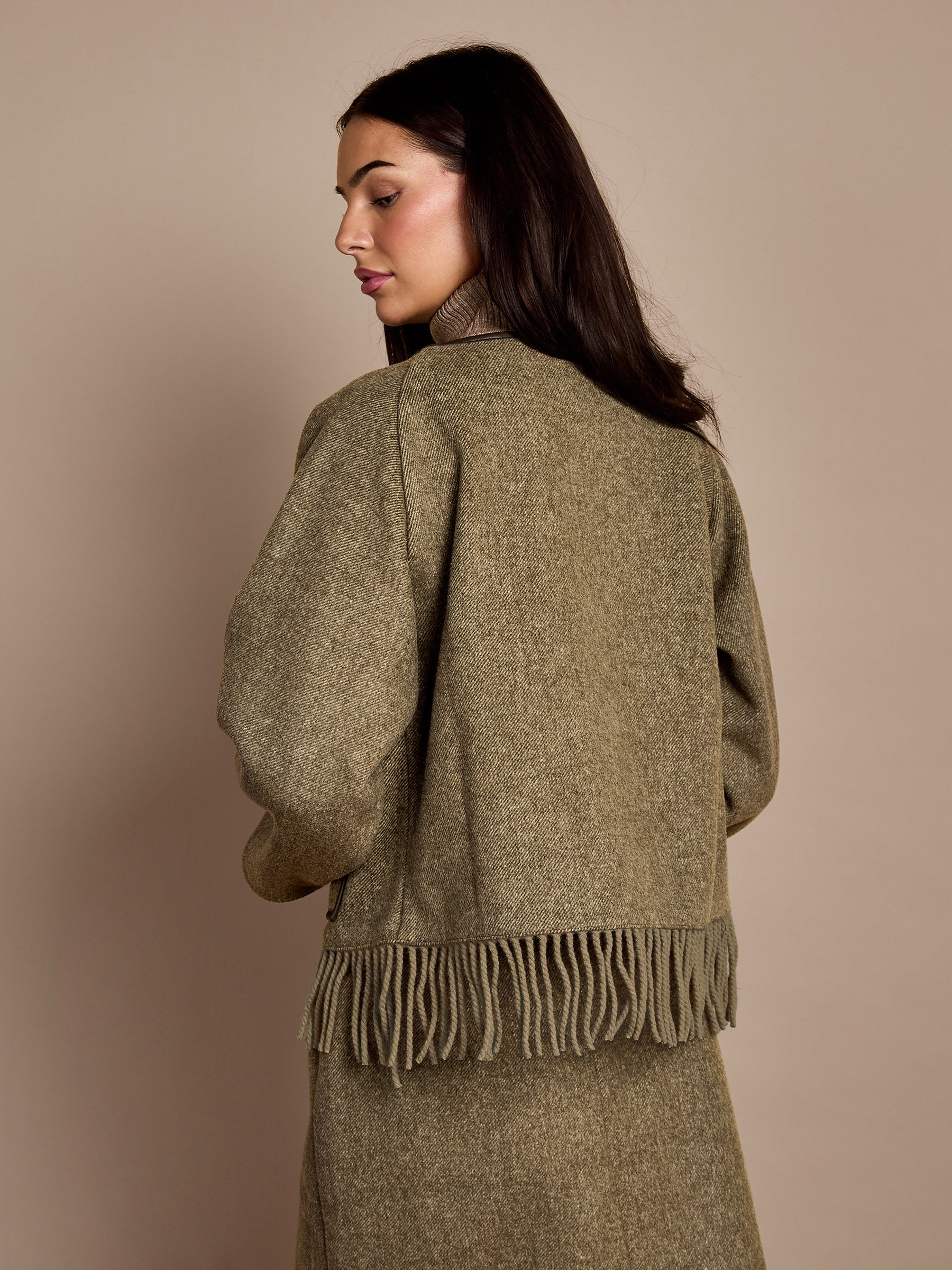 Meredith Wool Blend Tassel Jacket – Olive Herringbone