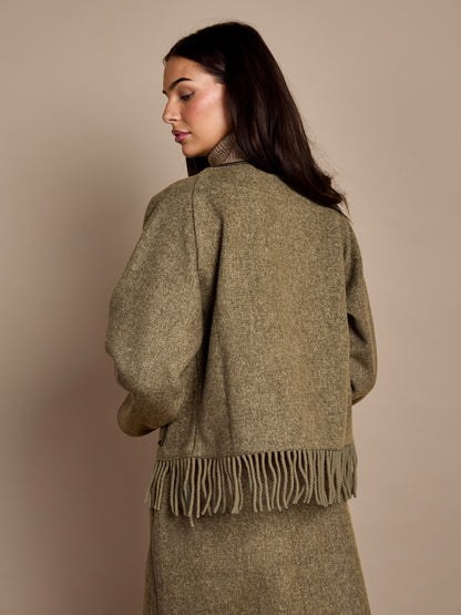 Meredith Wool Blend Tassel Jacket – Olive Herringbone