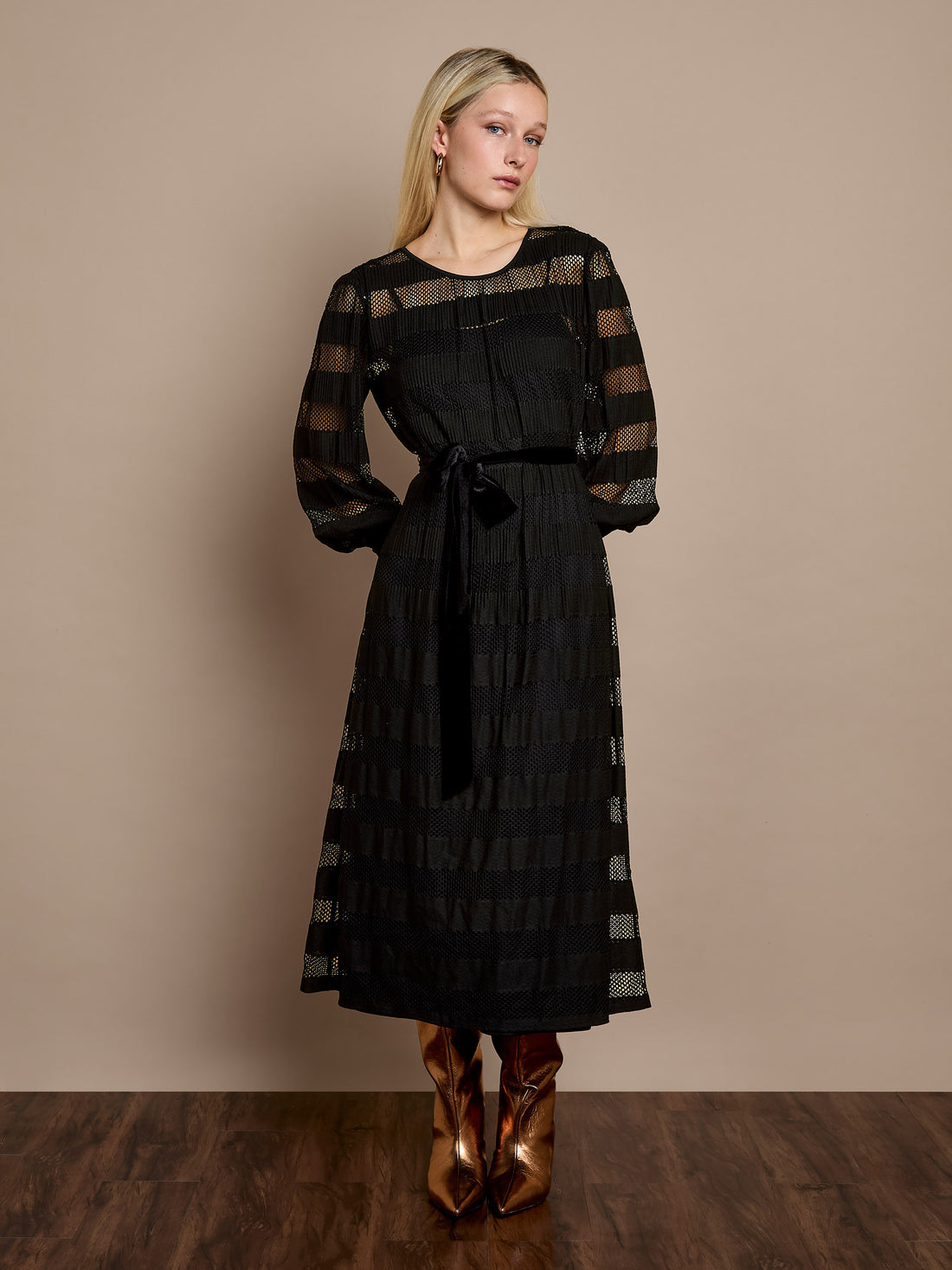 Petunia Black Jersey Lace Midi Dress