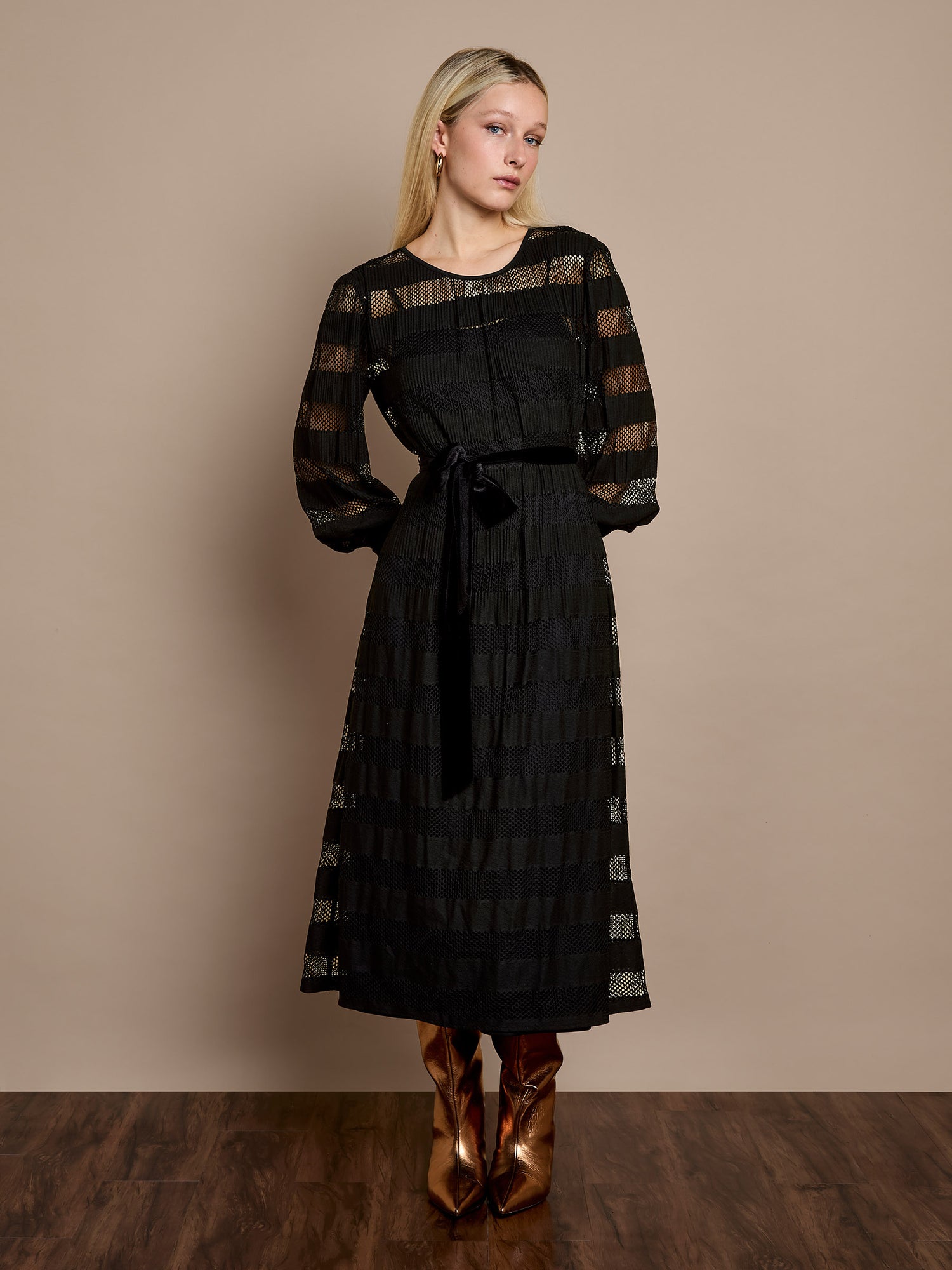 Petunia Black Jersey Lace Midi Dress