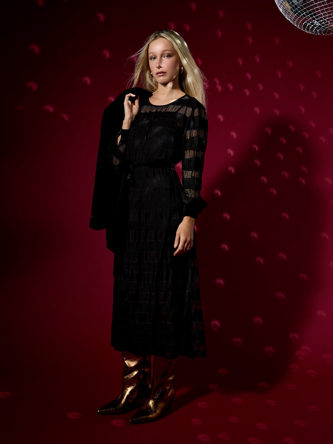 Petunia Black Jersey Lace Midi Dress