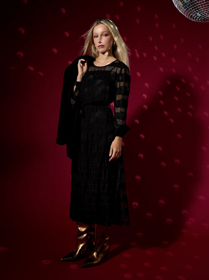 Petunia Black Jersey Lace Midi Dress