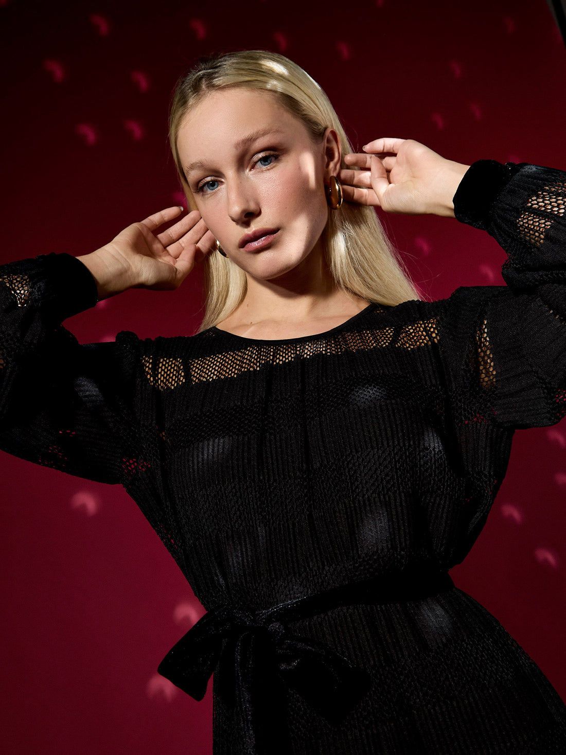 Petunia Black Jersey Lace Midi Dress