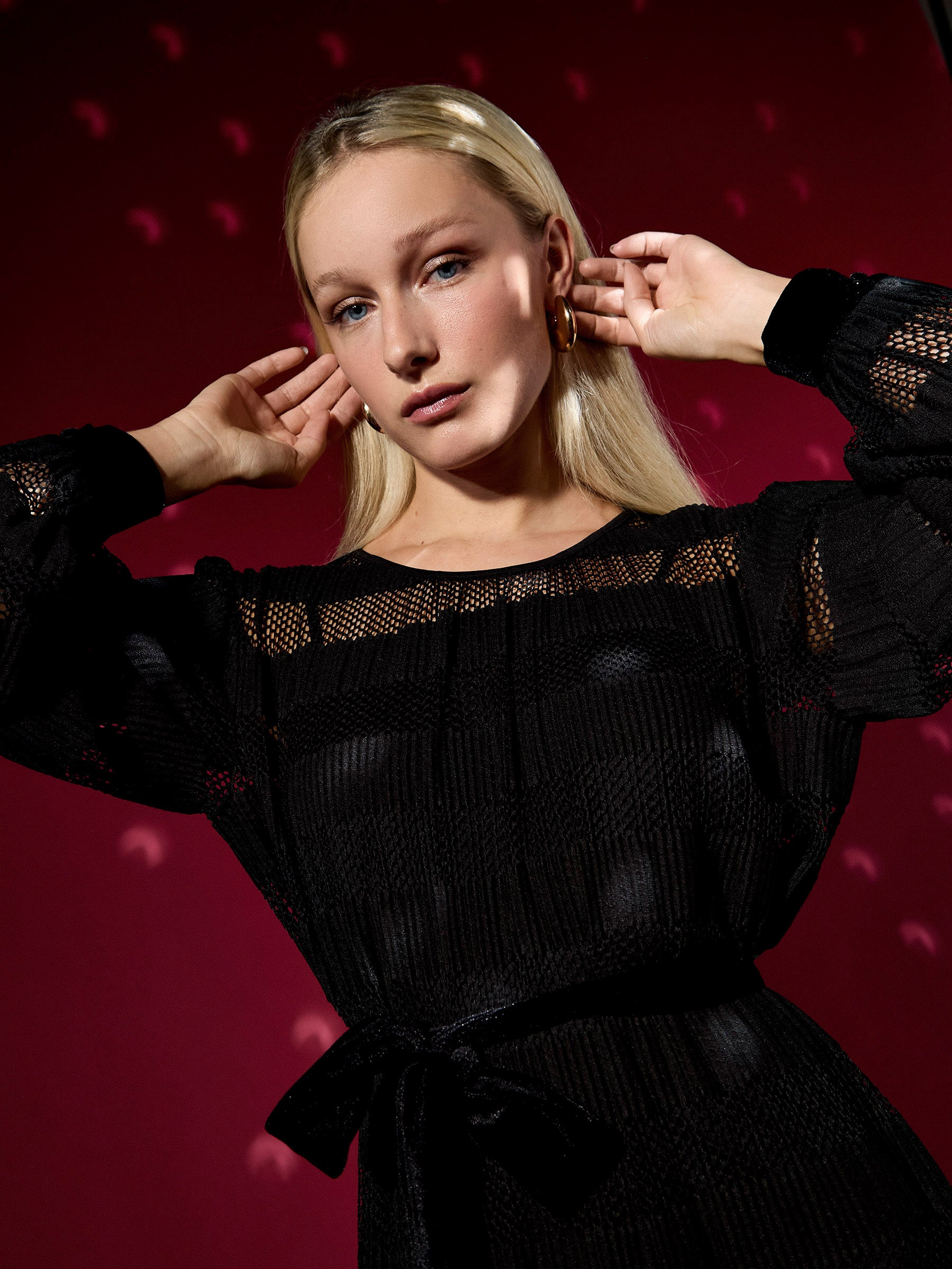 Petunia Black Jersey Lace Midi Dress