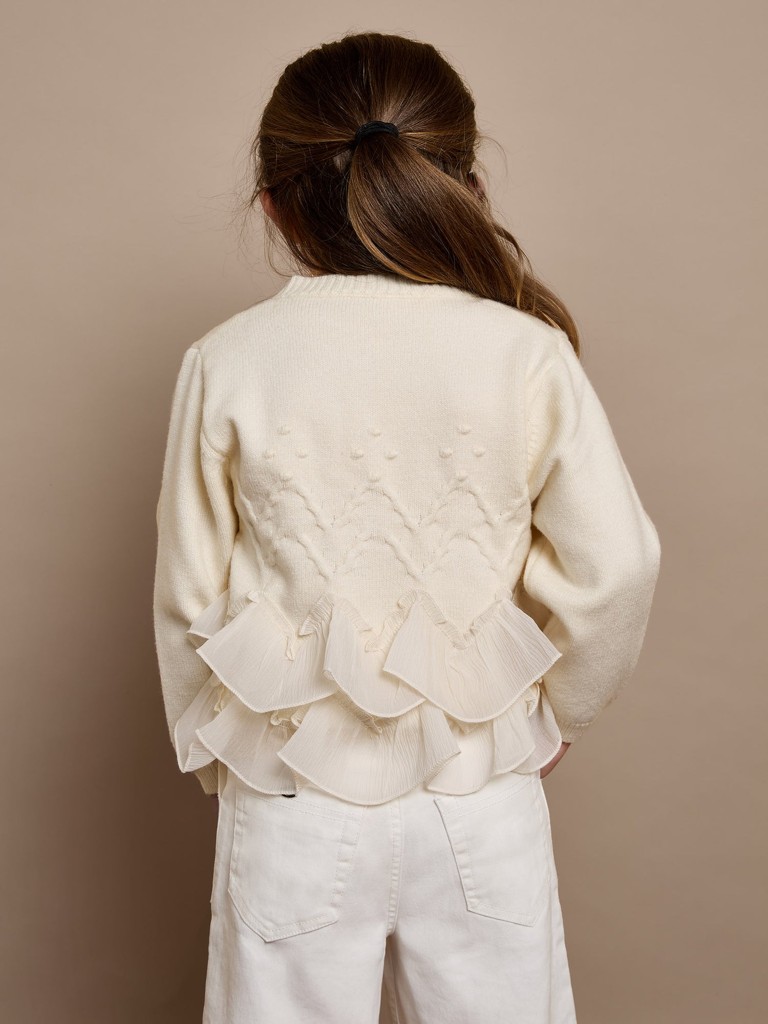 GWD Snowflake Ruffle Cream Cardigan