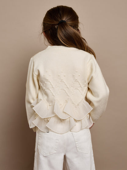 GWD Snowflake Ruffle Cream Cardigan