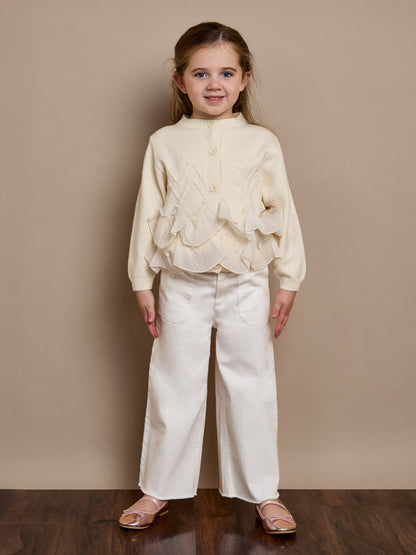 GWD Snowflake Ruffle Cream Cardigan