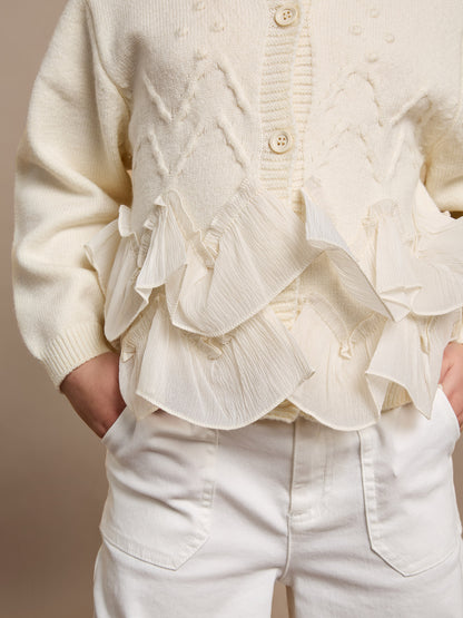 GWD Snowflake Ruffle Cream Cardigan