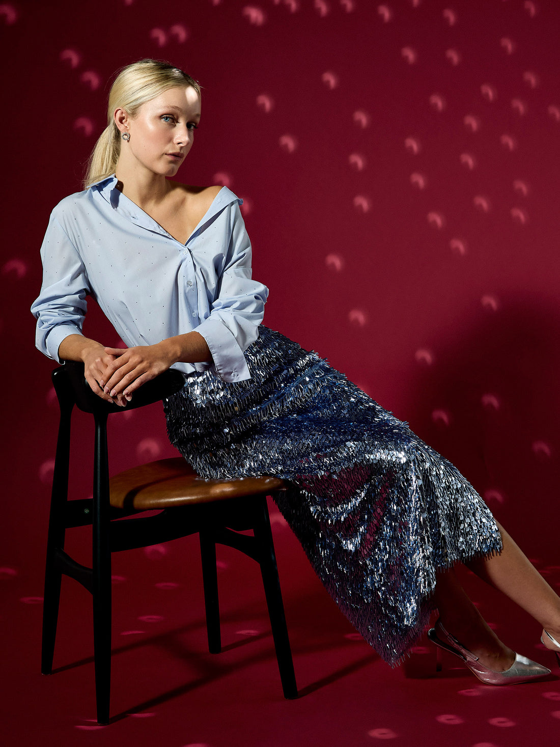 Simone Sequin Midi Skirt Blue