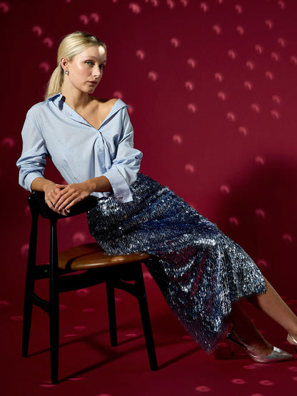 Simone Sequin Midi Skirt Blue