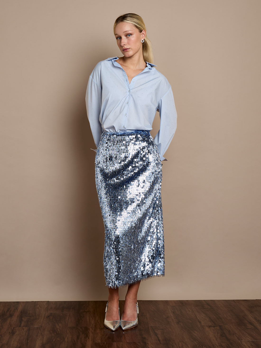 Simone Sequin Midi Skirt Blue