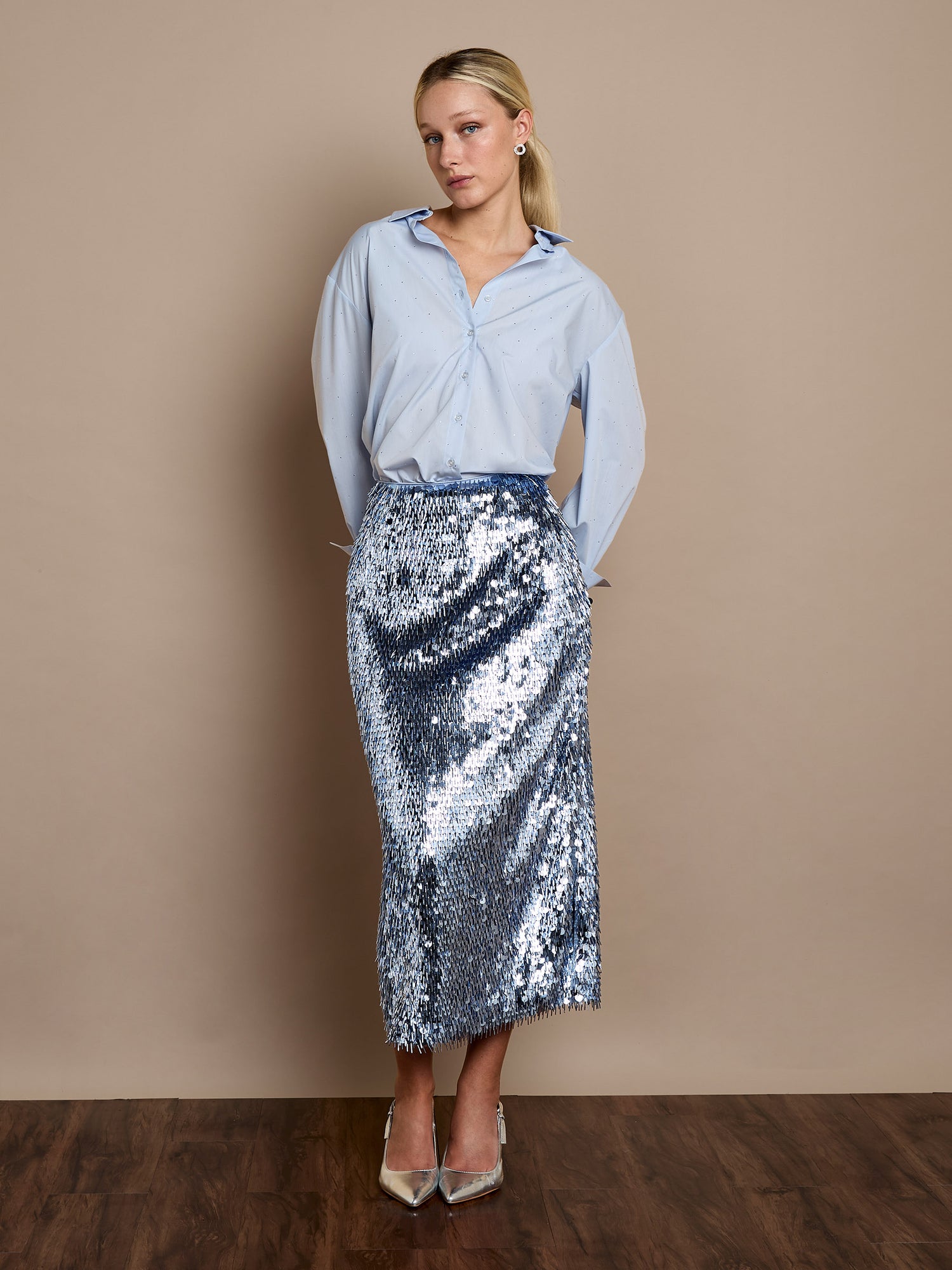 Simone Sequin Midi Skirt Blue