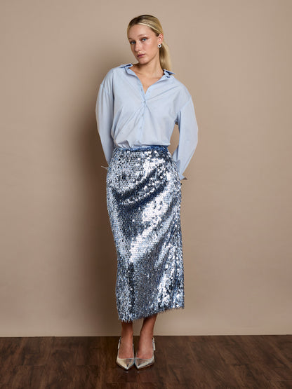 Simone Sequin Midi Skirt Blue
