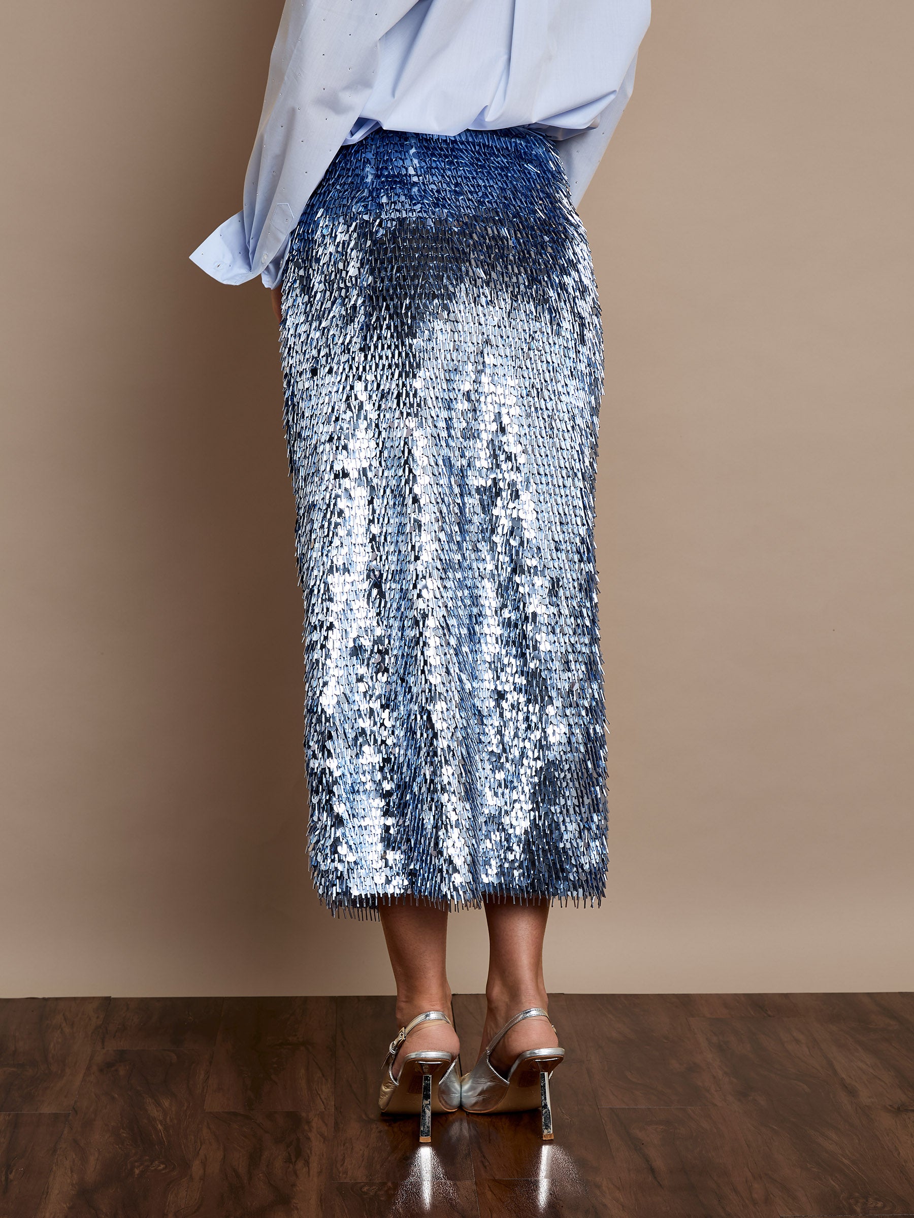 Simone Sequin Midi Skirt Blue
