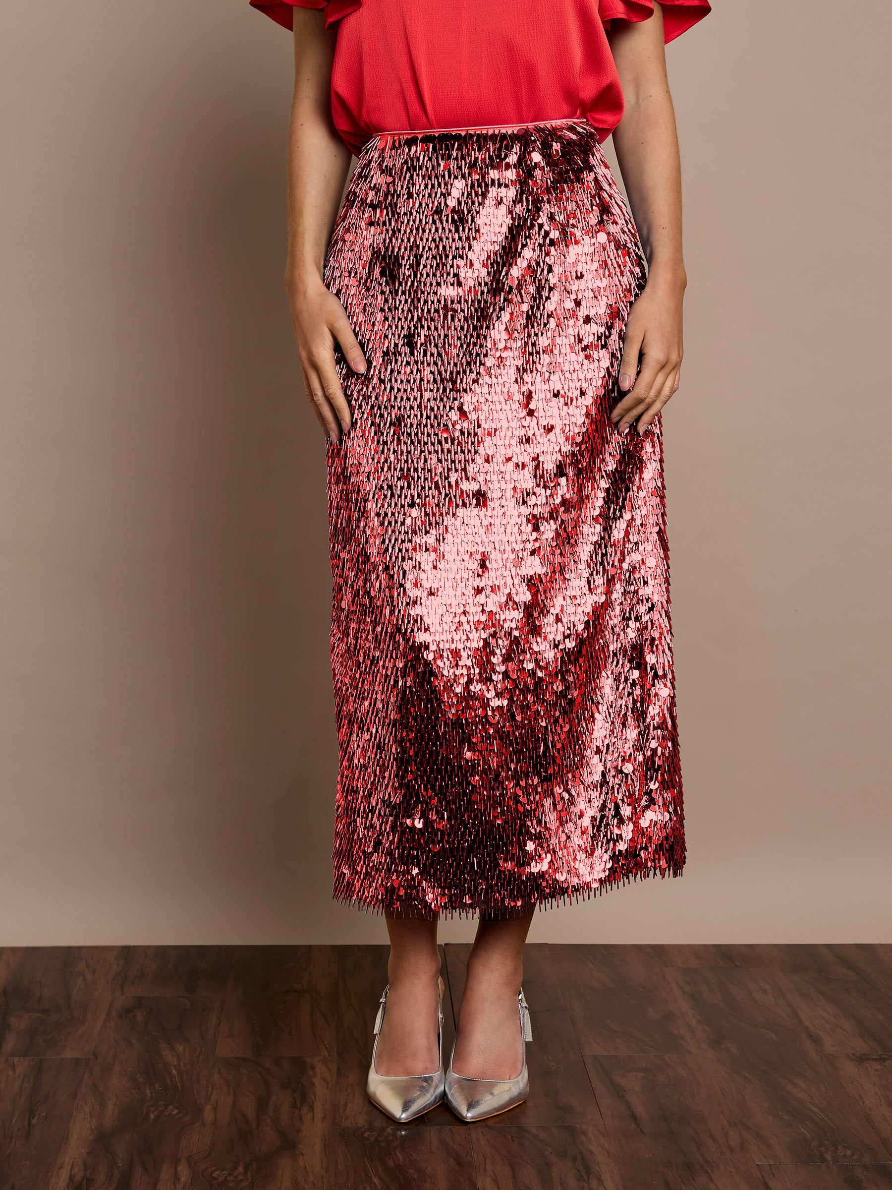 Simone Sequin Skirt Red