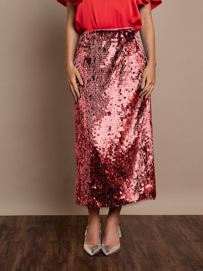 Simone Sequin Skirt Red
