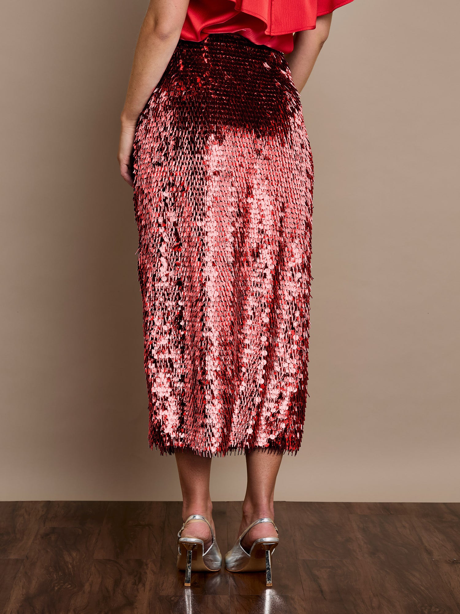 Simone Sequin Skirt Red