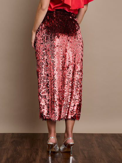 Simone Sequin Skirt Red
