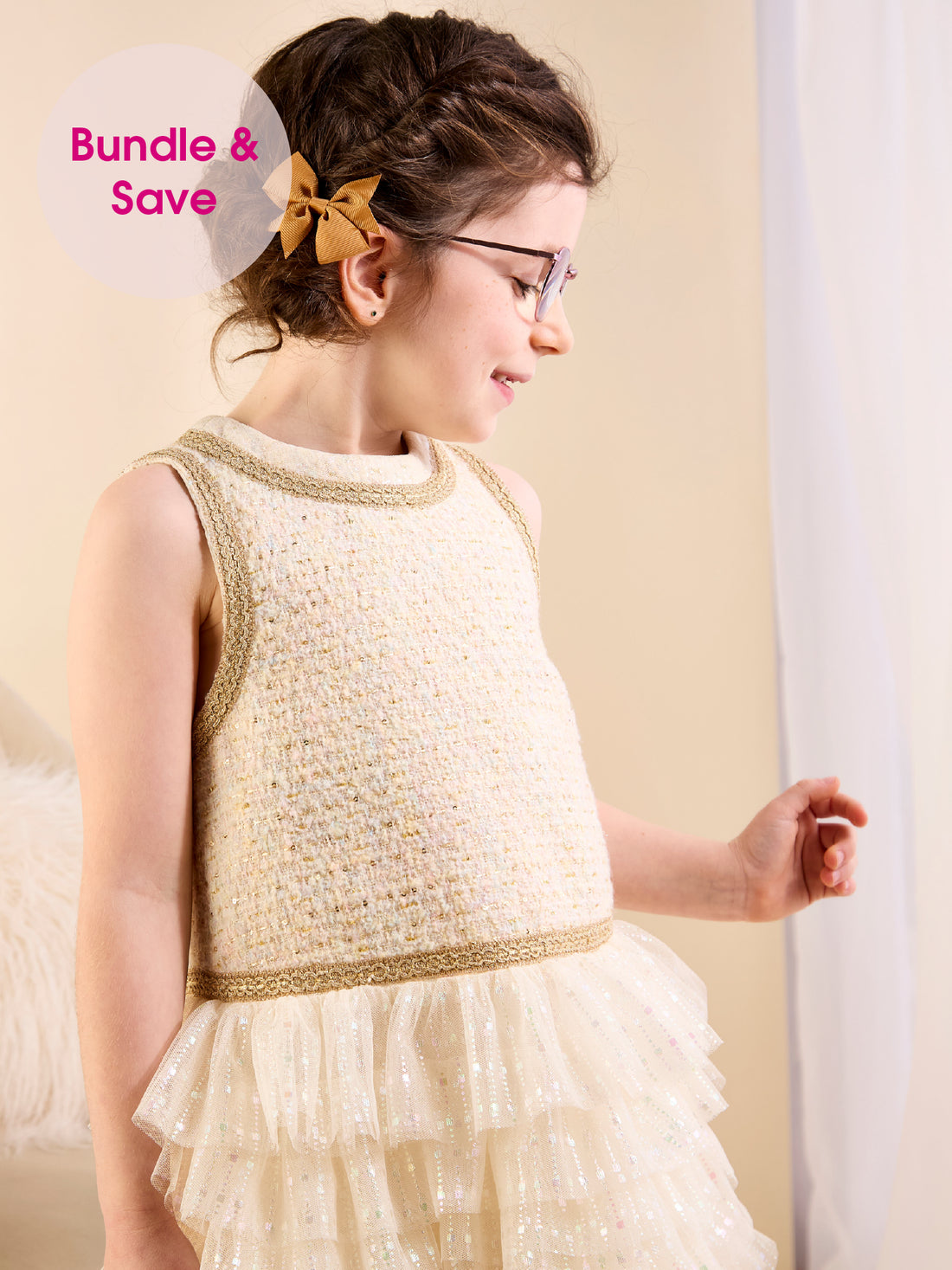 GWD Brocade Sleeveless Frilled Whisper Dress