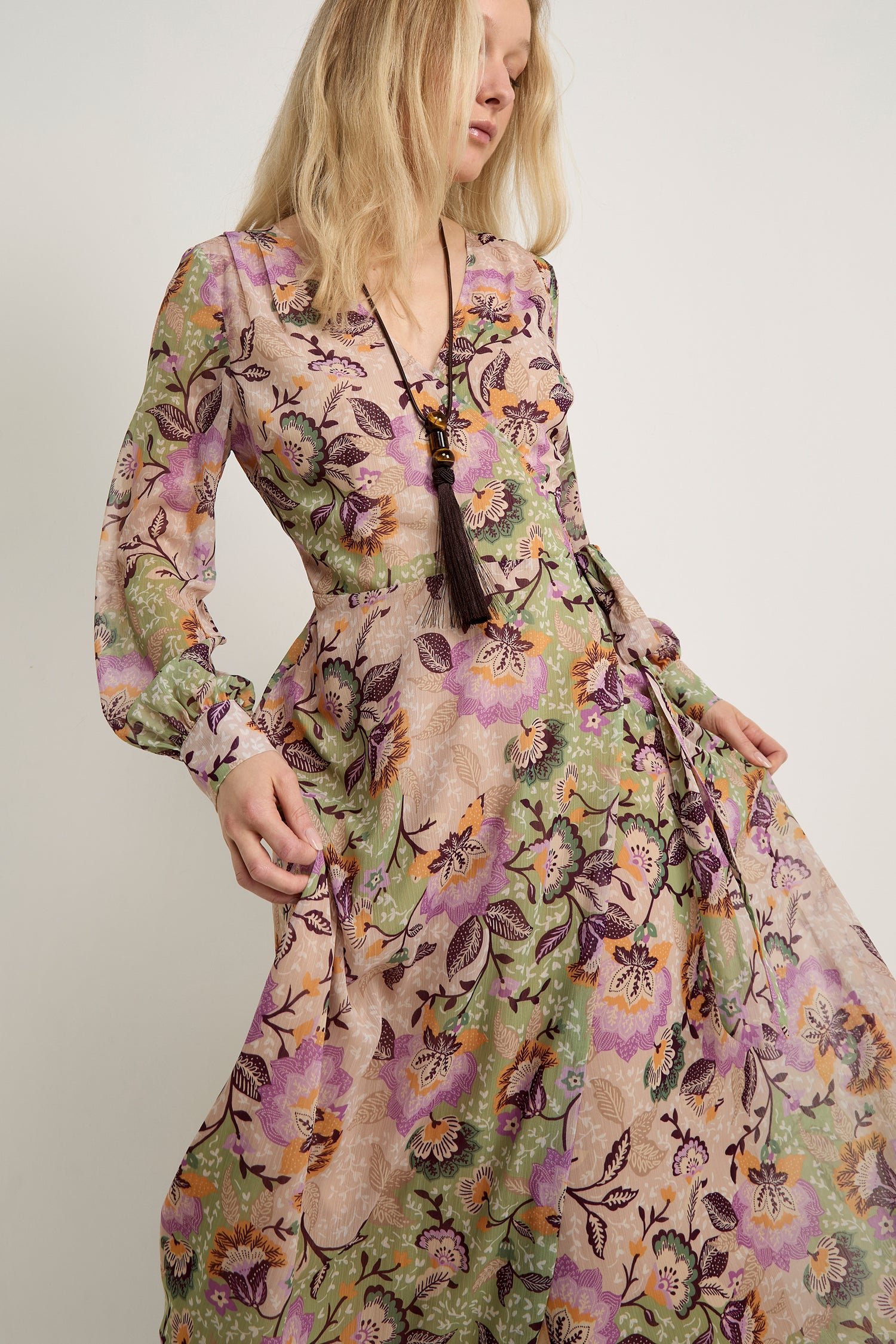 GWD Claudina Floral Print Maxi Wrap Dress